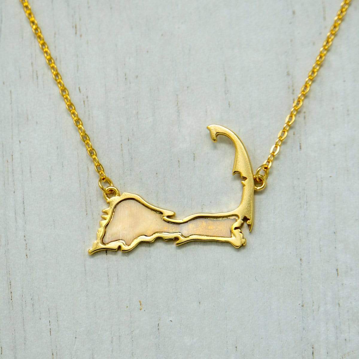 Gold Cape Cod Necklace With Mother Of Pearl Inlay - Front Angle