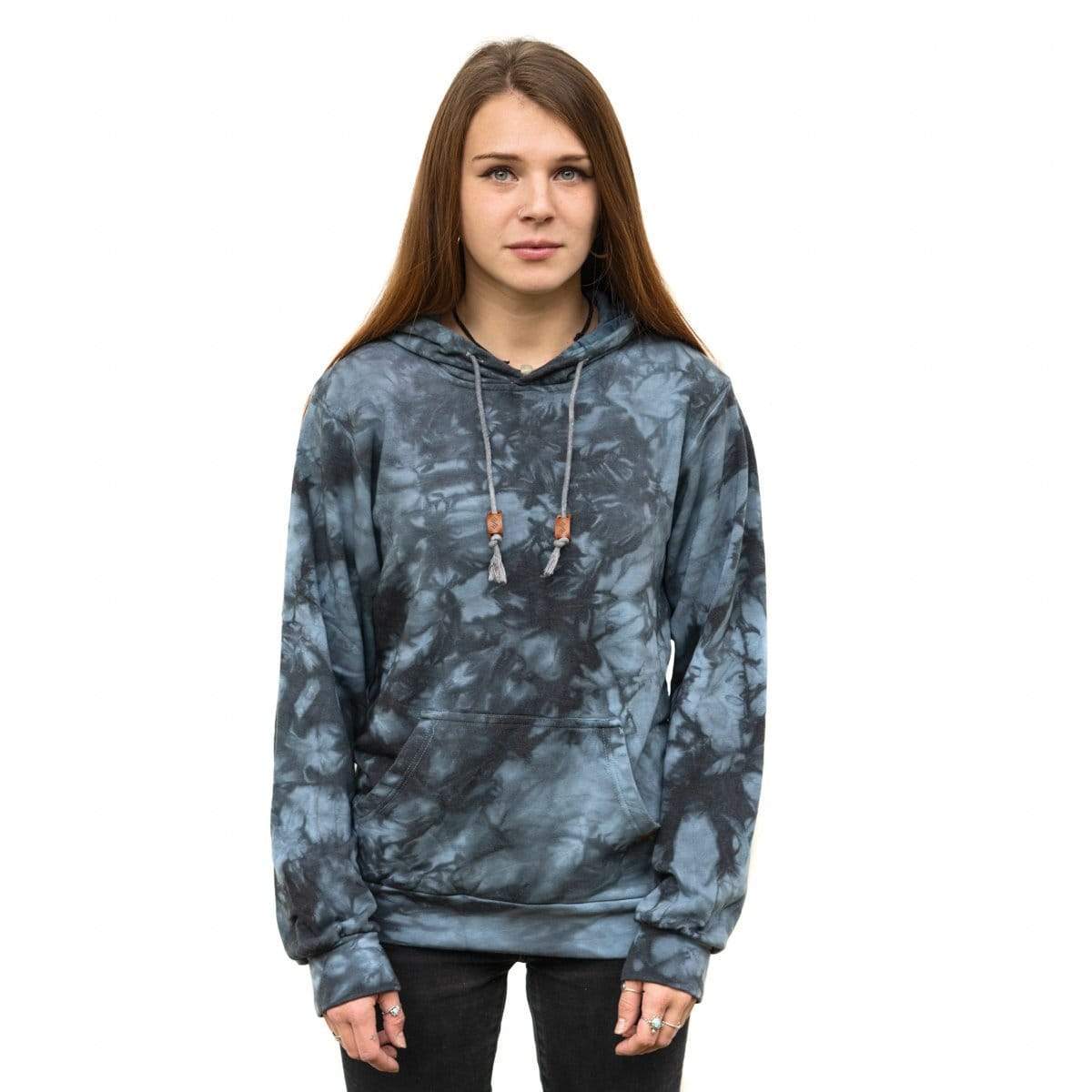 Female Model Wearing A Blue Smoke Cloud Blend Hoodie From SLYK