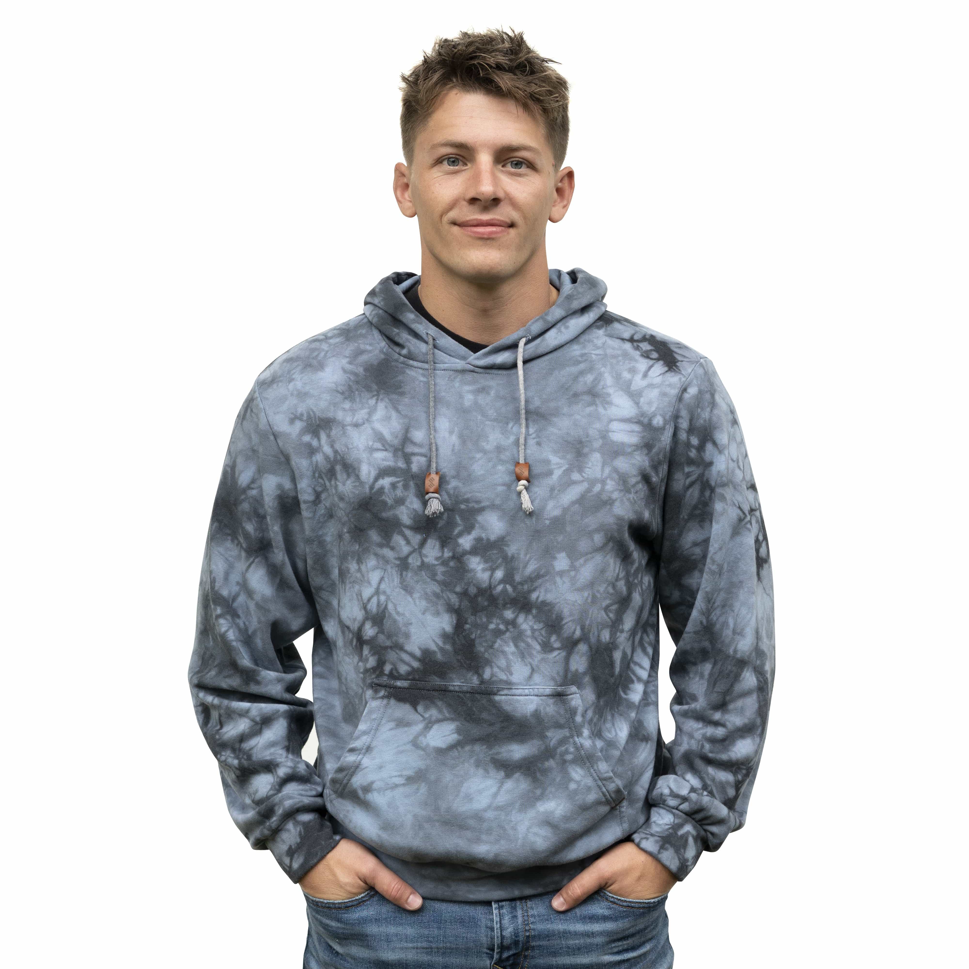 Male Model Wearing A Blue Smoke Cloud Blend Hoodie From SLYK 