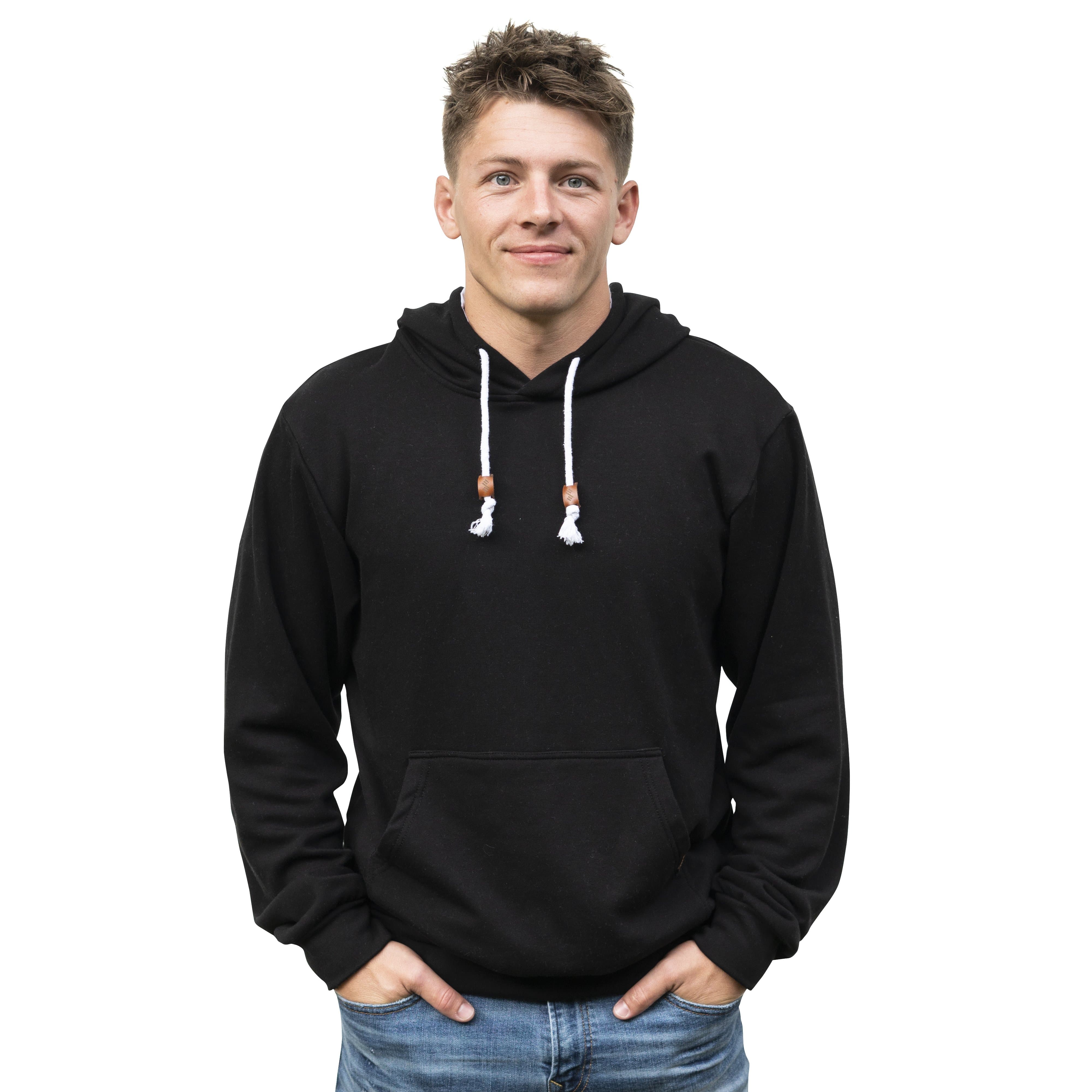 Male Model Wearing A Jet Black Cloud Blend Hoodie From SLYK