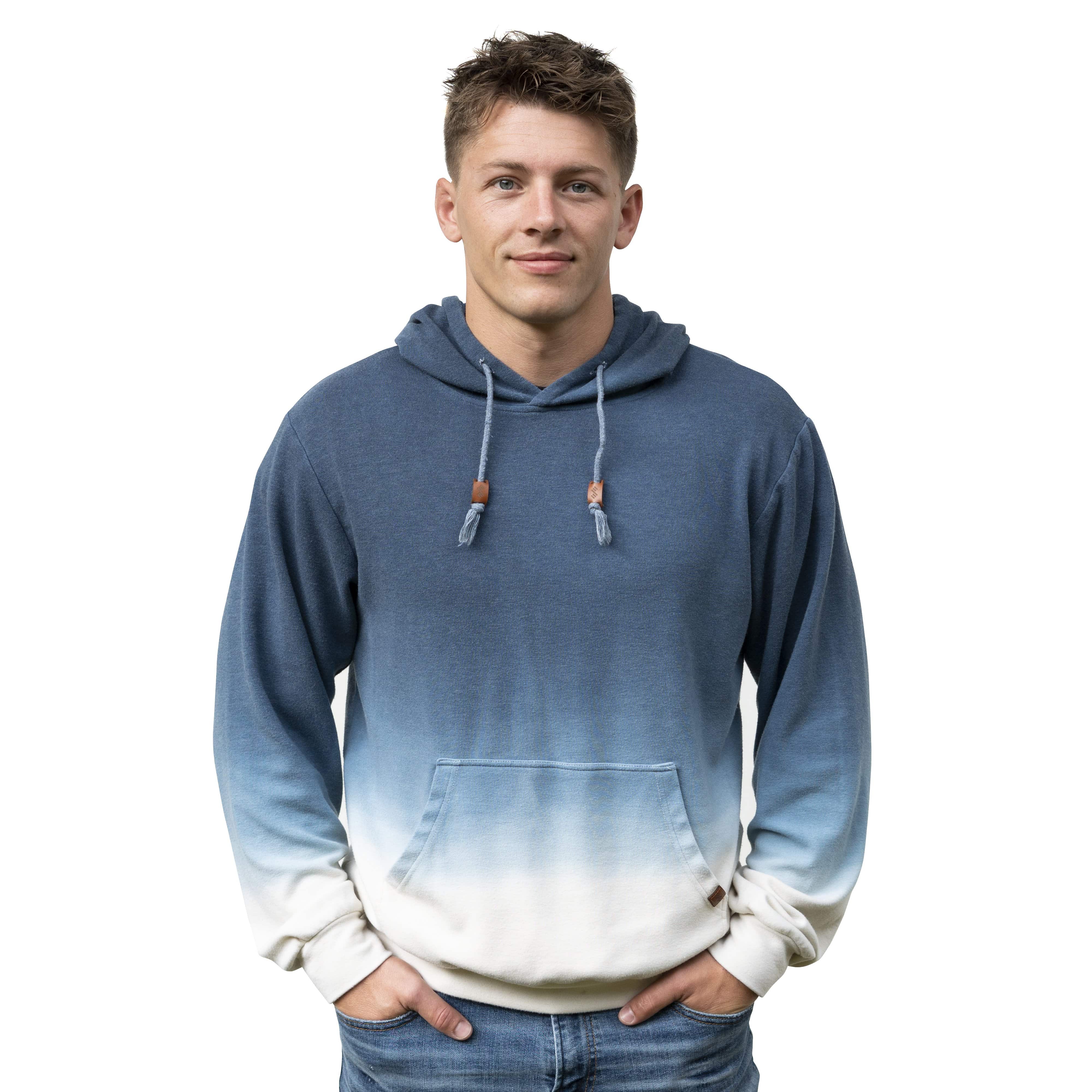 Male Model Wearing An Ocean Ombre Cloud Blend Hoodie From SLYK