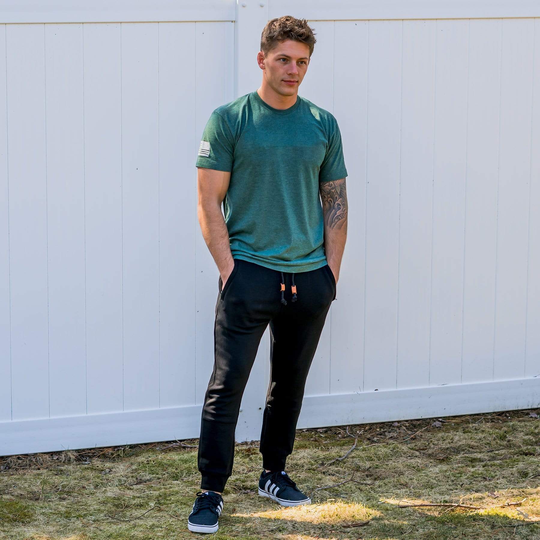 Male Model Wearing Jet Black Cloud Blend Joggers From SLYK