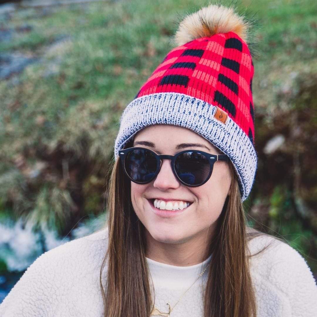 Model Wearing Cozy Buffalo Pom Beanie Hat From SLYK