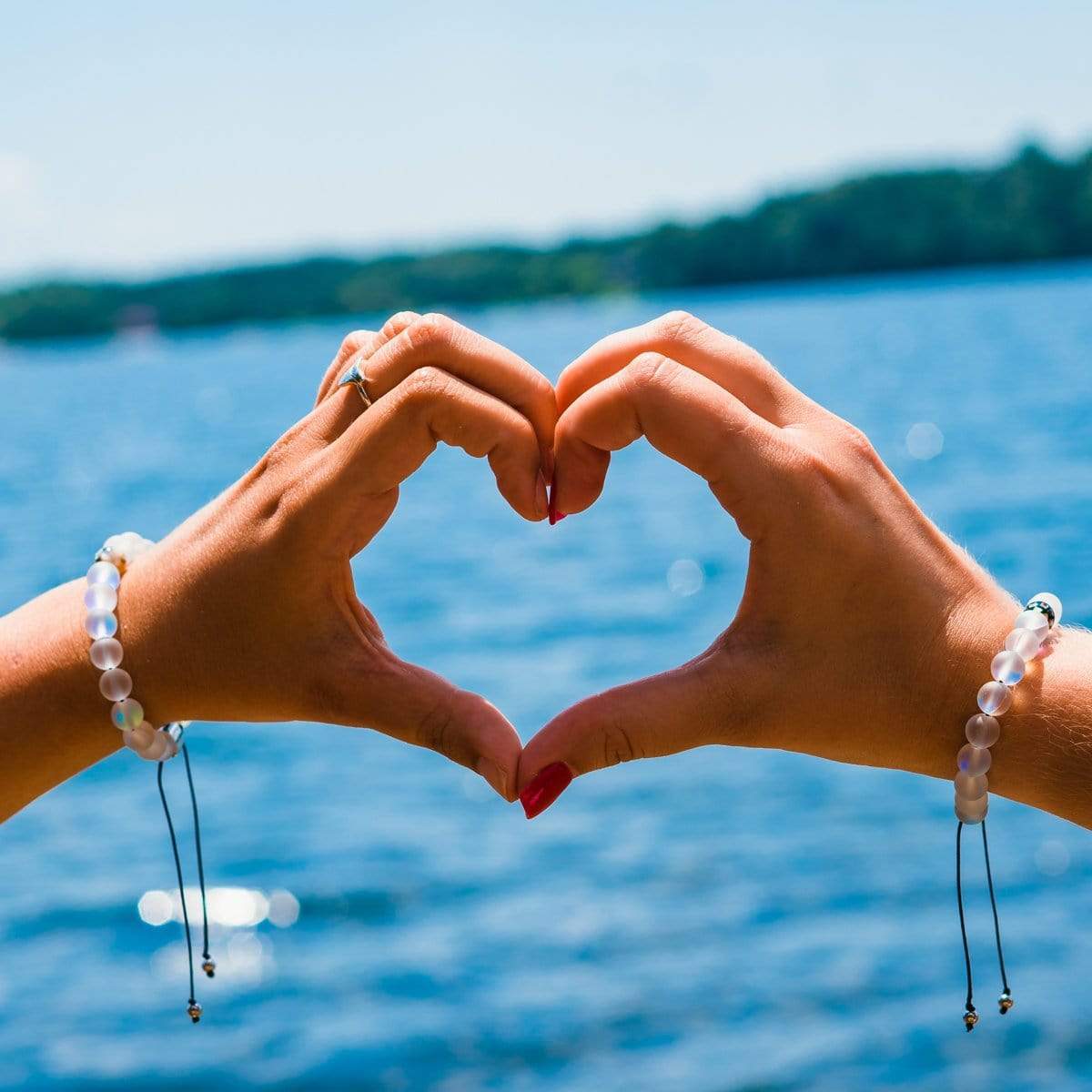White Mermaid Glass Distance Bracelets With Heart Hands