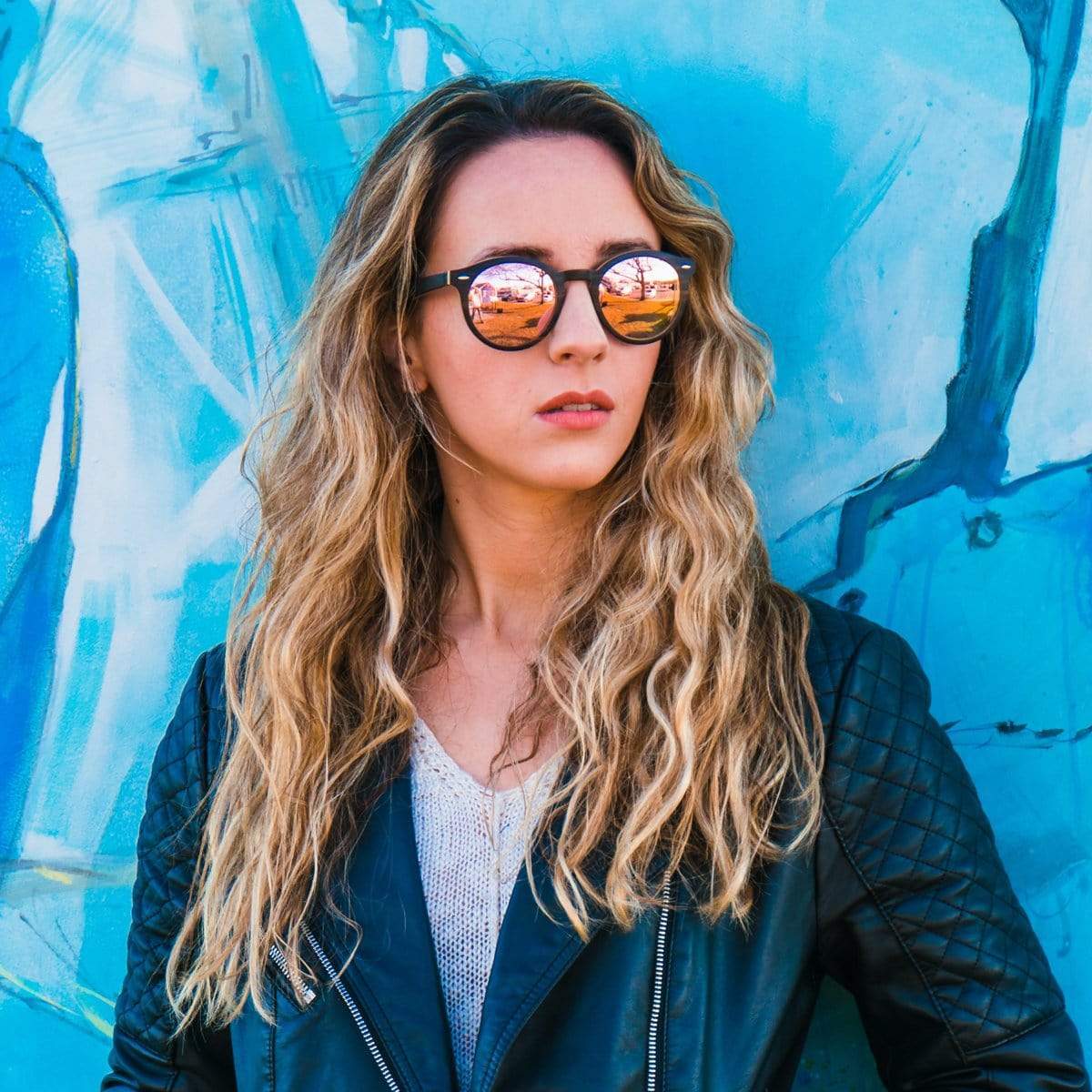 Female Model Wearing Explorer Rose Lens Wooden Sunglasses