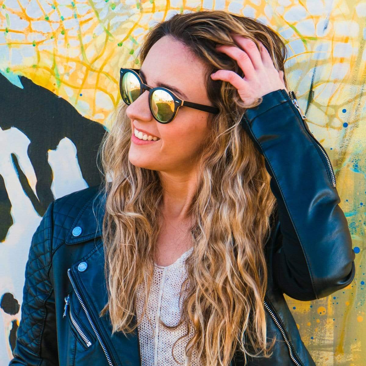 Model Wearing Explorer Rose Lens Wooden Sunglasses