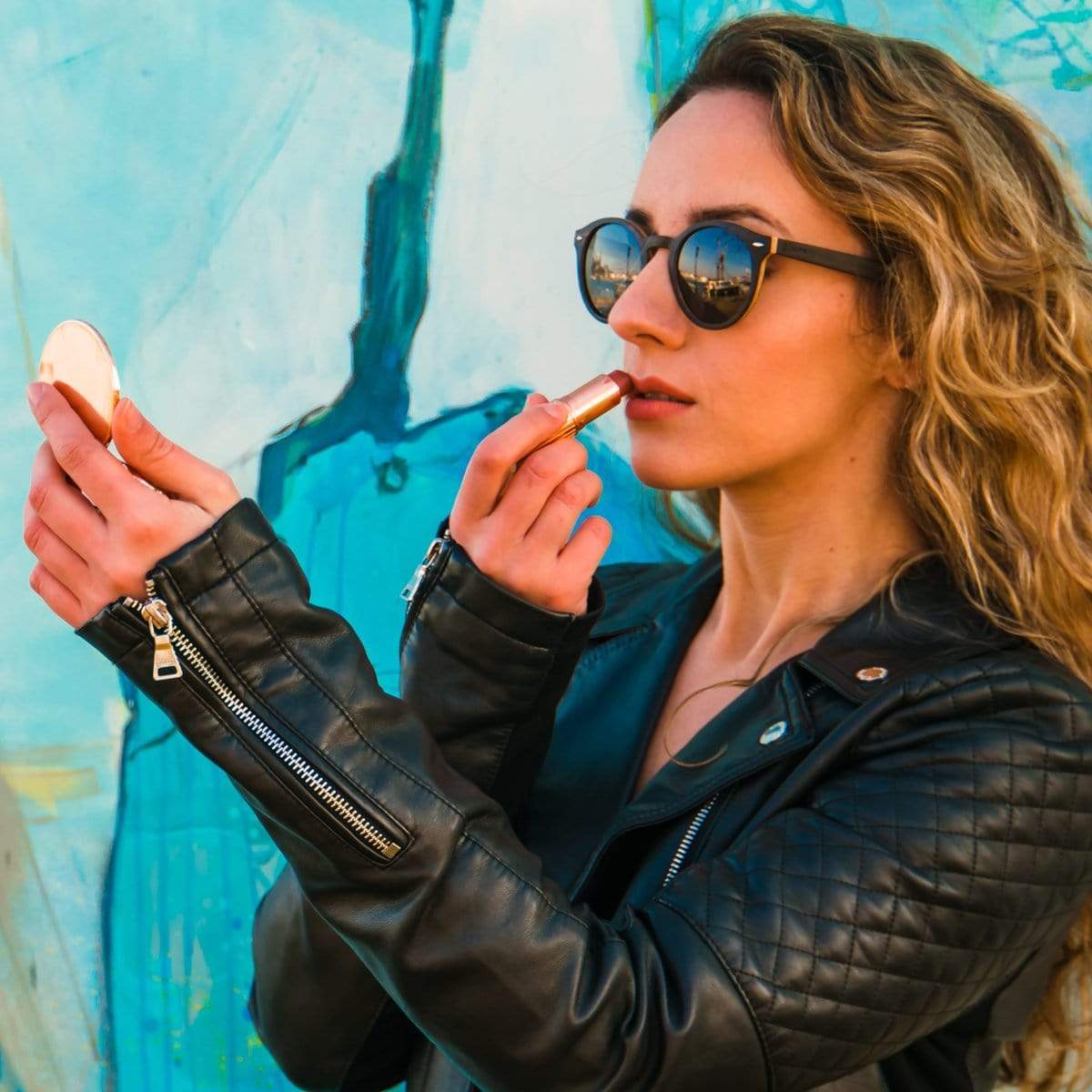 Female Model Wearing Explorer Ebony Smoke Wooden Sunglasses