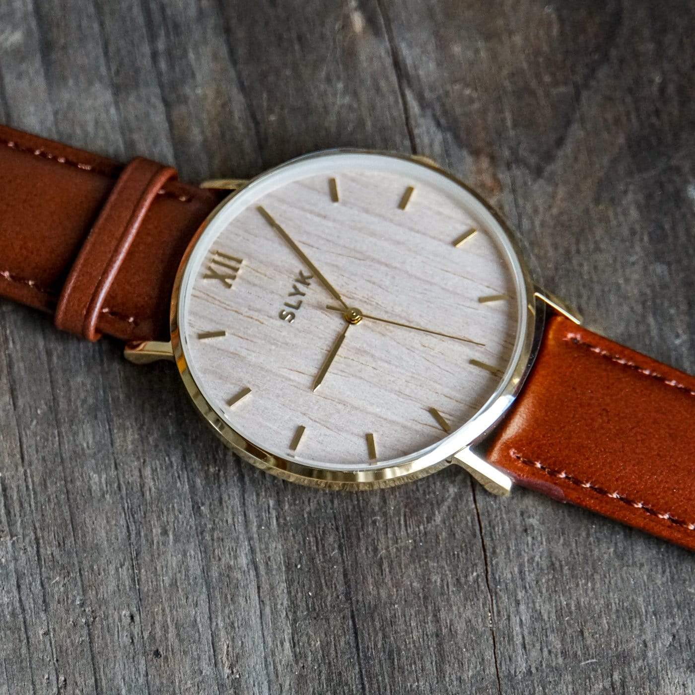 SLYK Light Wood Watch - Gold