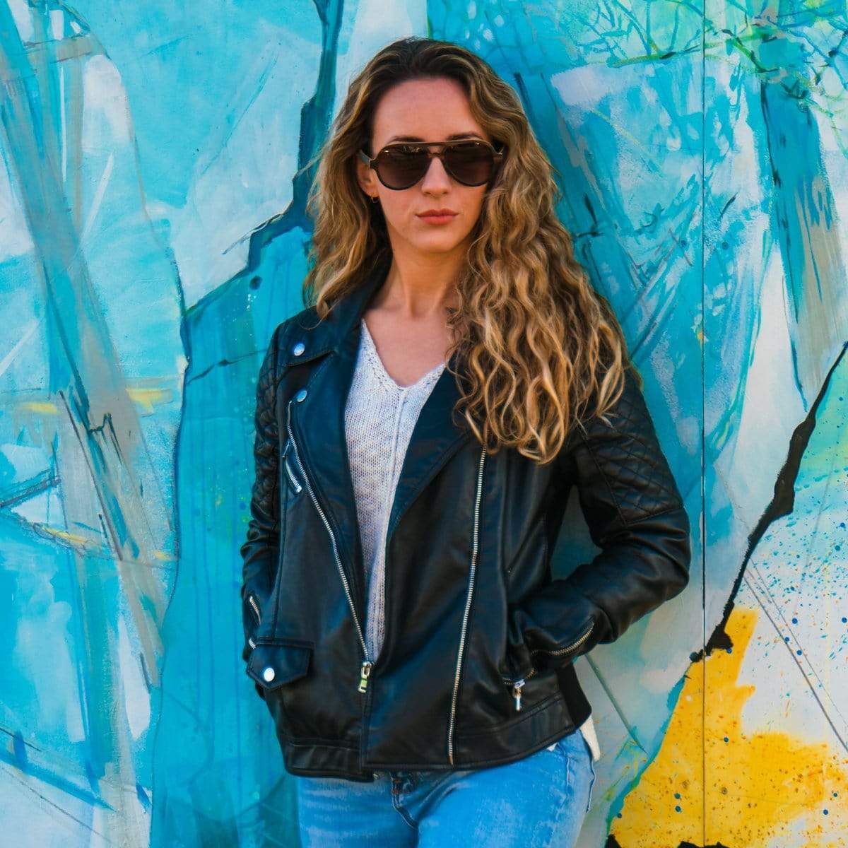 Female Model Wearing Wooden OG Sunglasses With Brown Gradient Lenses From SLYK