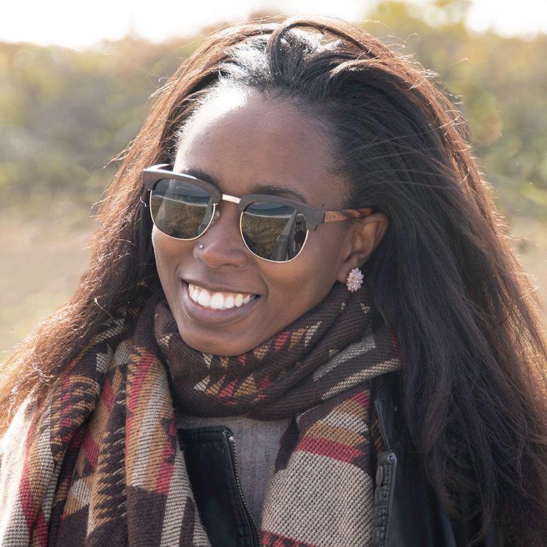 SLYK Two Stylish Black and Brown Wood Women’s Sunglasses with Reflective Lenses Cateye Abalone | Wooden Sunglasses | Rose main image 4