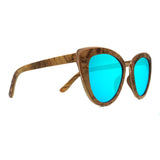 Best Wooden Sunglasses - Bombshell Maple Wood With Ice Blue Lenses - Side Angle