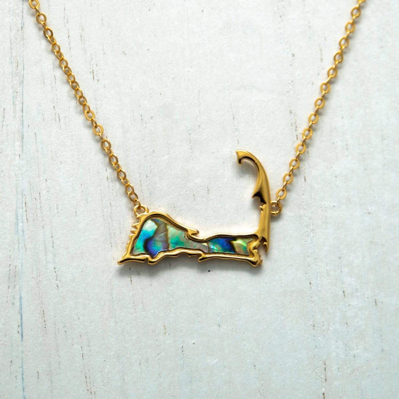Gold Cape Cod Necklace With Abalone Inlay - Front Angle