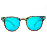 Wooden Abalone Sunglasses - Beachcomber Ice Blue Lenses - Front Angle
