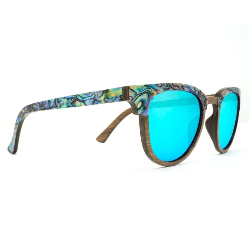Wooden Abalone Sunglasses - Beachcomber Ice Blue Lenses - Side Angle