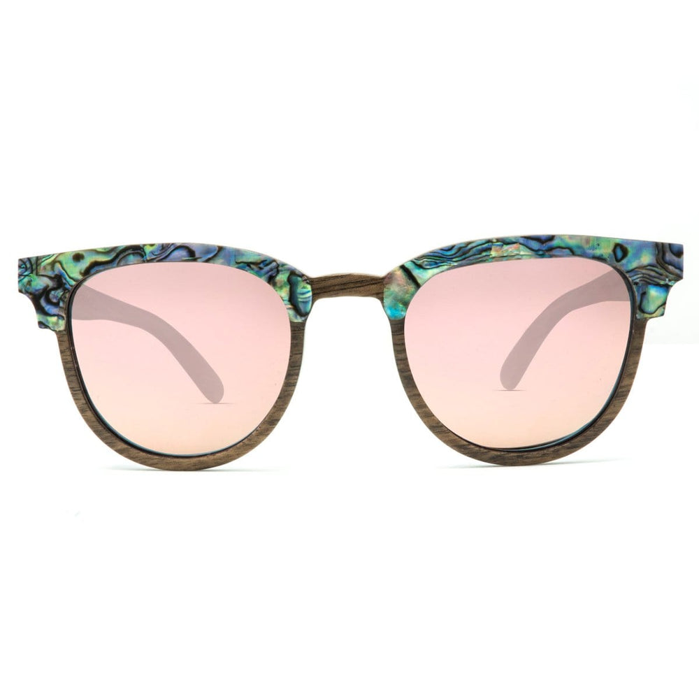 Best Wooden Abalone Sunglasses - Beachcomber Rose Lenses - Front Angle