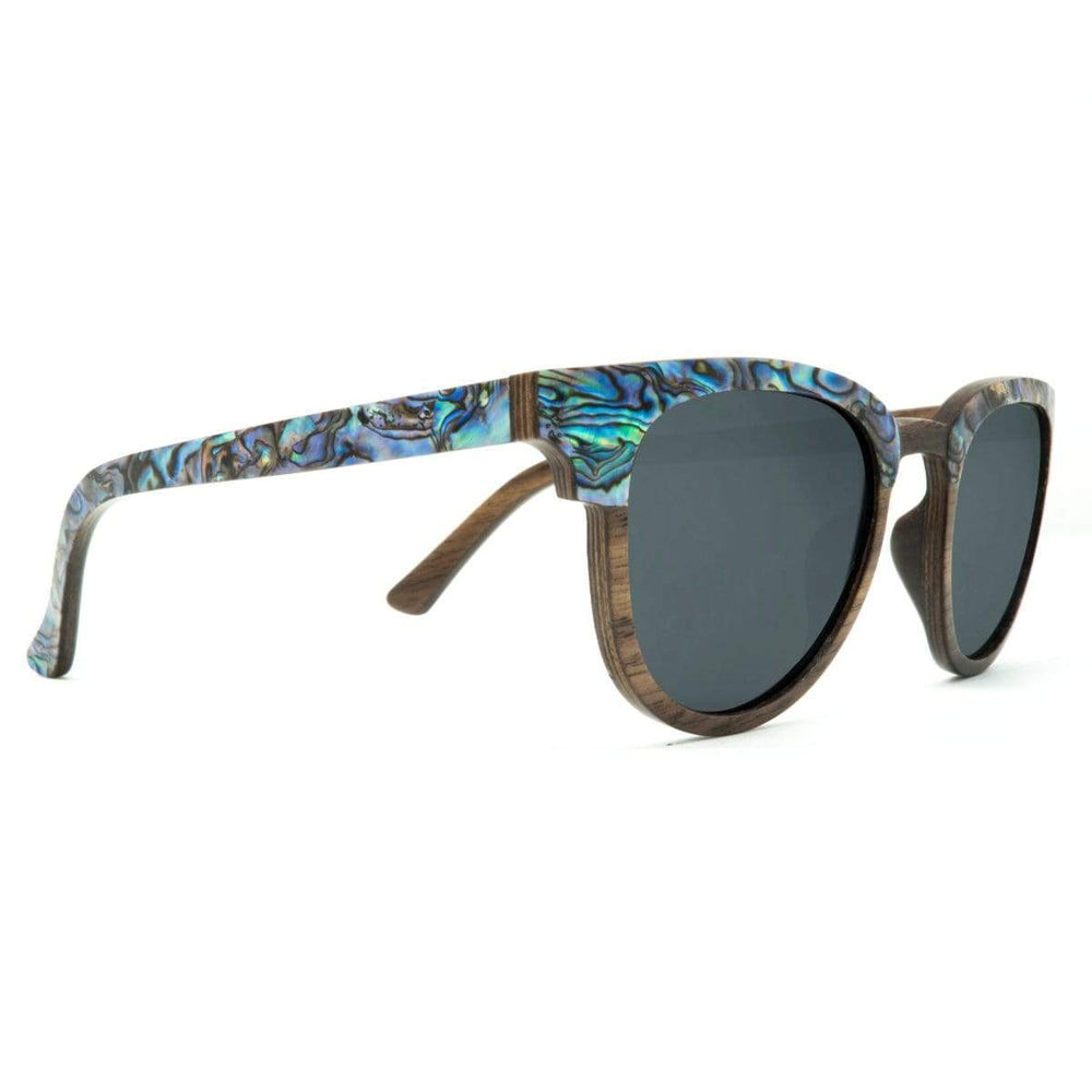 Wooden Abalone Sunglasses Beachcomber Smoke Lenses Side Angle