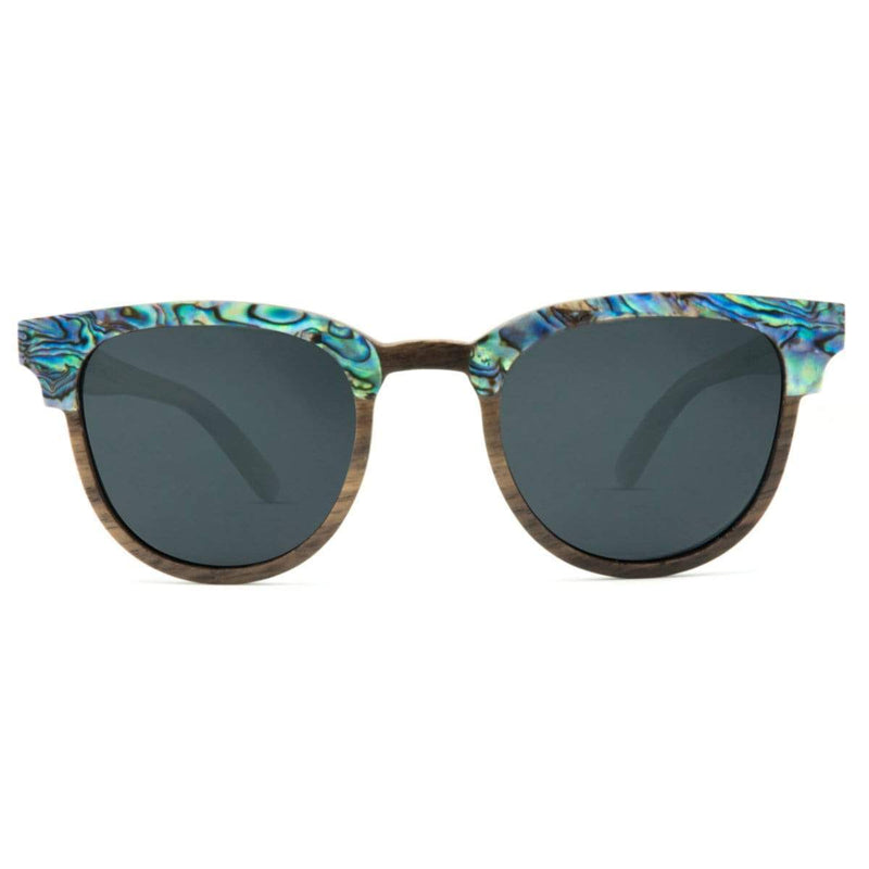 Wooden Abalone Sunglasses Beachcomber Smoke Lenses Front Angle