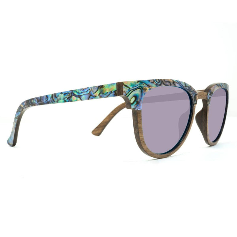 Wooden Abalone Sunglasses - Beachcomber Violet Lenses - Side Angle