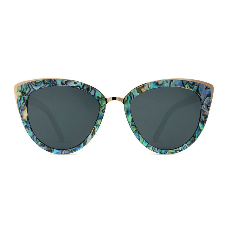 Wooden Abalone Seashell Sunglasses - Bombshell Abalone With Smoke Lenses - Front Angle