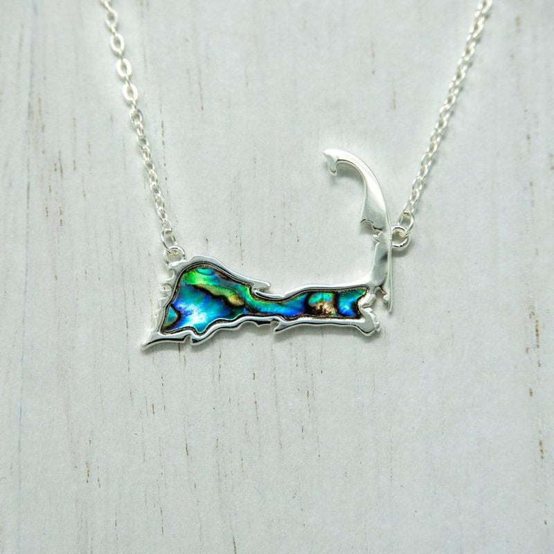 Sterling Silver Cape Cod Necklace With Abalone Seashell Inlay - Front Angle