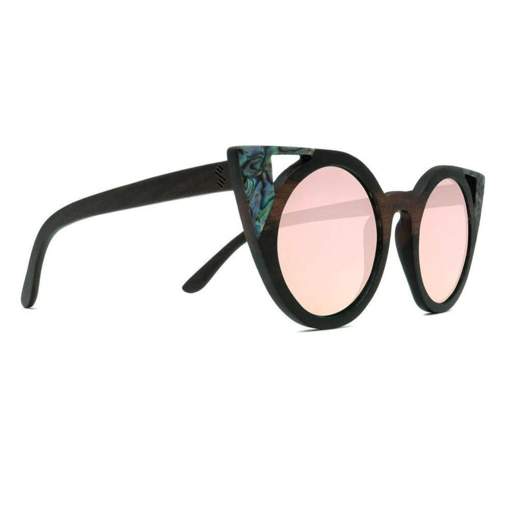 Best Wooden Abalone Sunglasses - Cateye Abalone With Rose Lenses - Side Angle