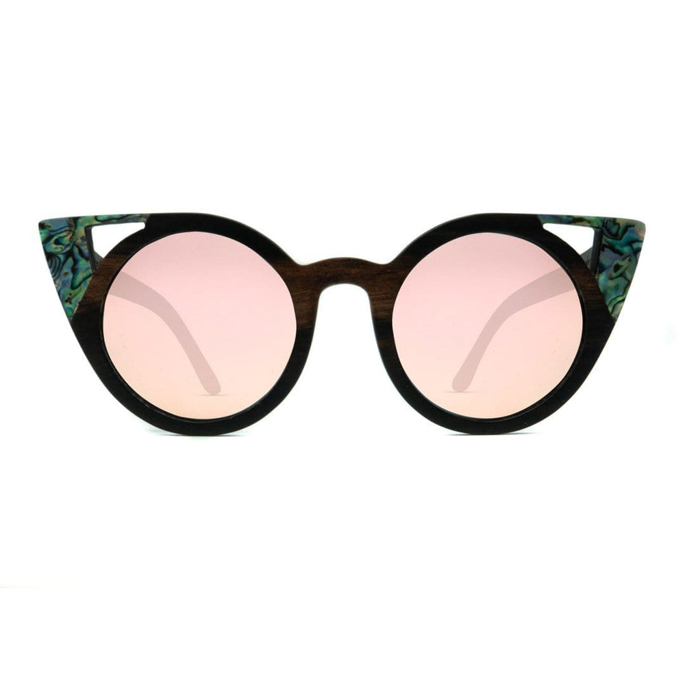 Best Wooden Abalone Sunglasses - Cateye Abalone With Rose Lenses - Front Angle