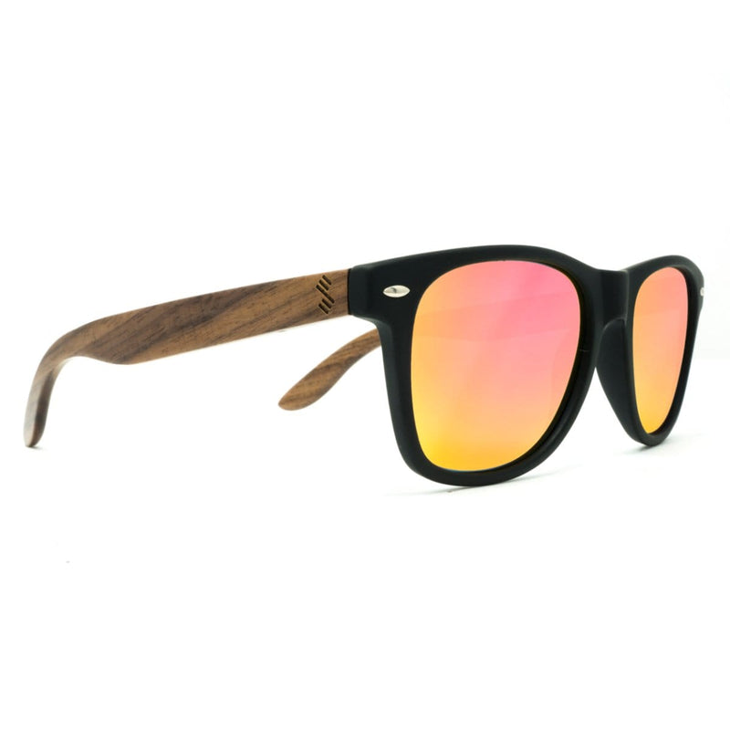 Best Wooden Sunglasses - Classic With Sunset Pink Lenses - Side Angle