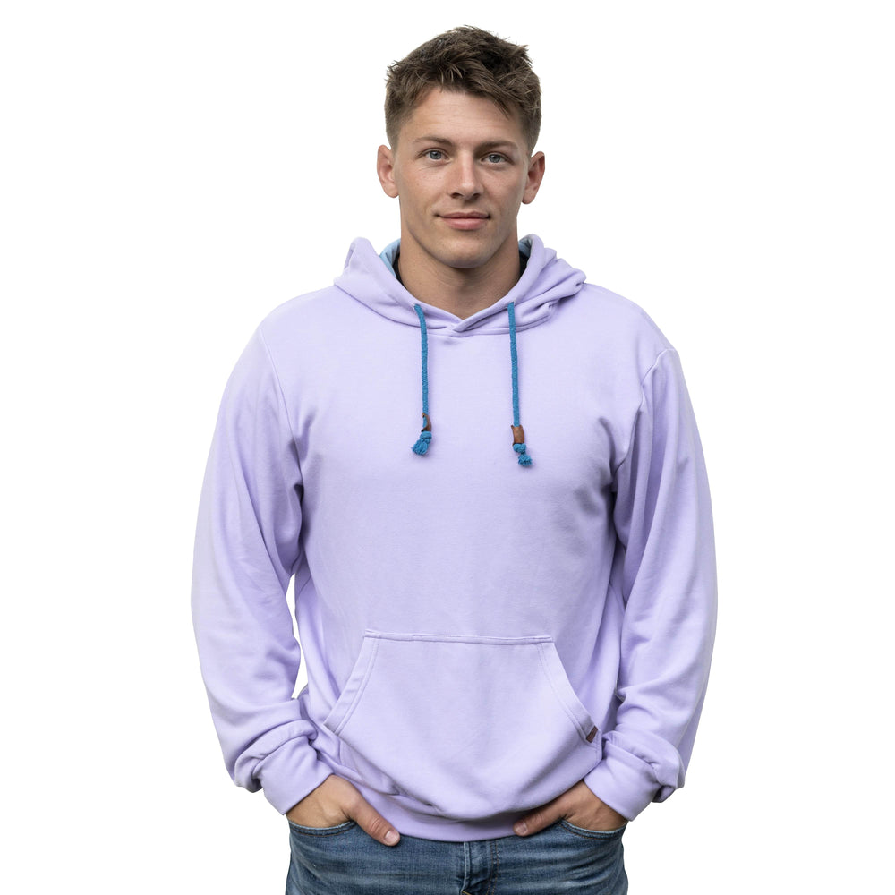 Male Model Wearing A Lilac Cloud Blend Hoodie From SLYK