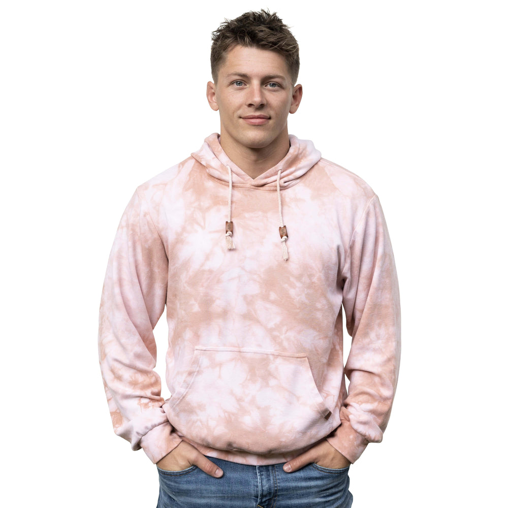 Male Model Wearing A Rose Marble Cloud Blend Hoodie From SLYK