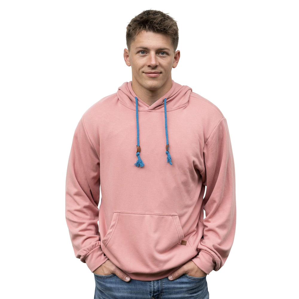Male Model Wearing A Salmon Cloud Blend Hoodie From SLYK 
