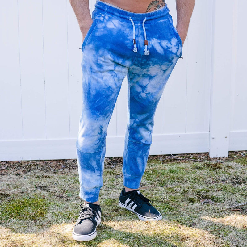 Male Model Wearing Blue Marble Cloud Blend Joggers From SLYK