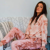 Female Model Wearing Rose Marble Cloud Blend Joggers From SLYK