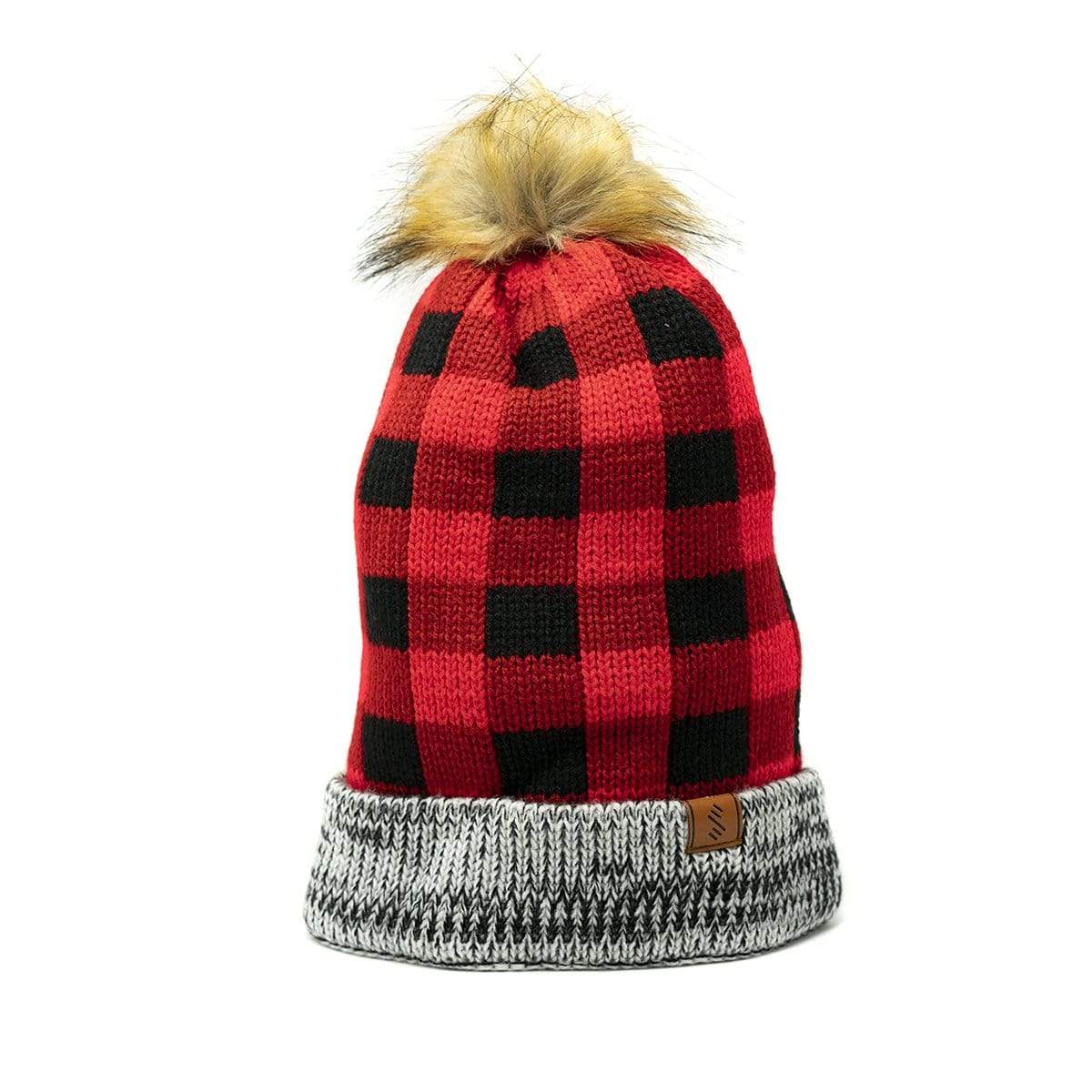 Cozy Pom Beanie Hat - Fleece Lined - Buffalo Optic - SLYK