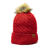Cozy Red Pom Beanie Hat From SLYK