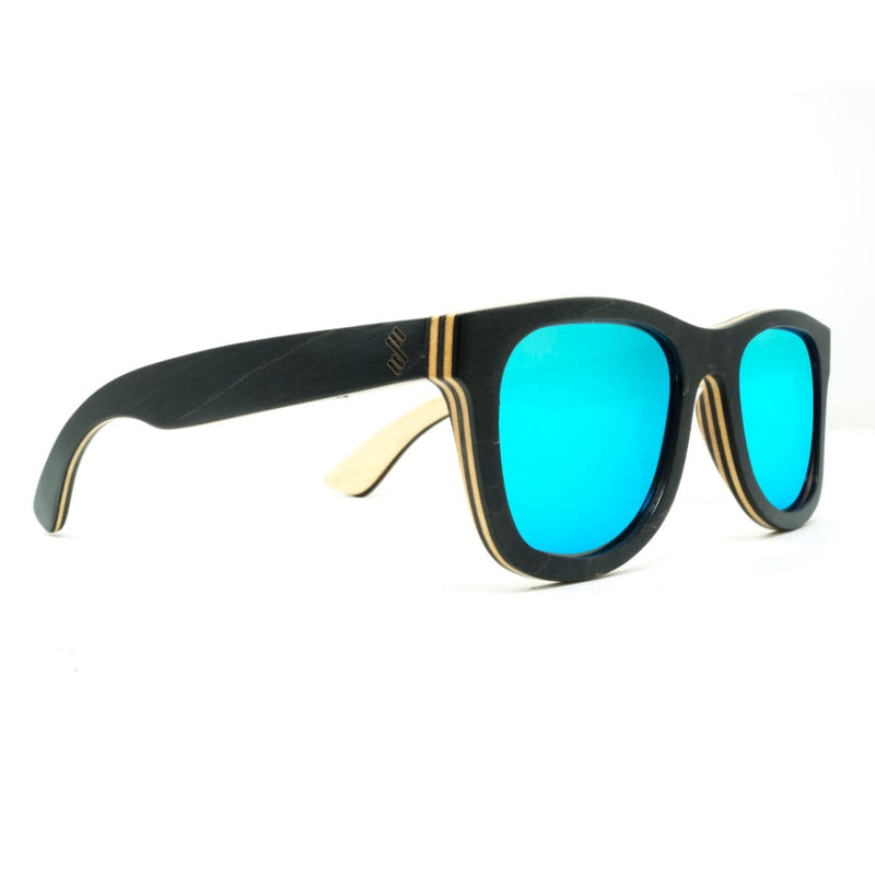 Floating Sunglasses Made From Black Maple Wood - Drifter With Ice Blue Lenses - Side Angle