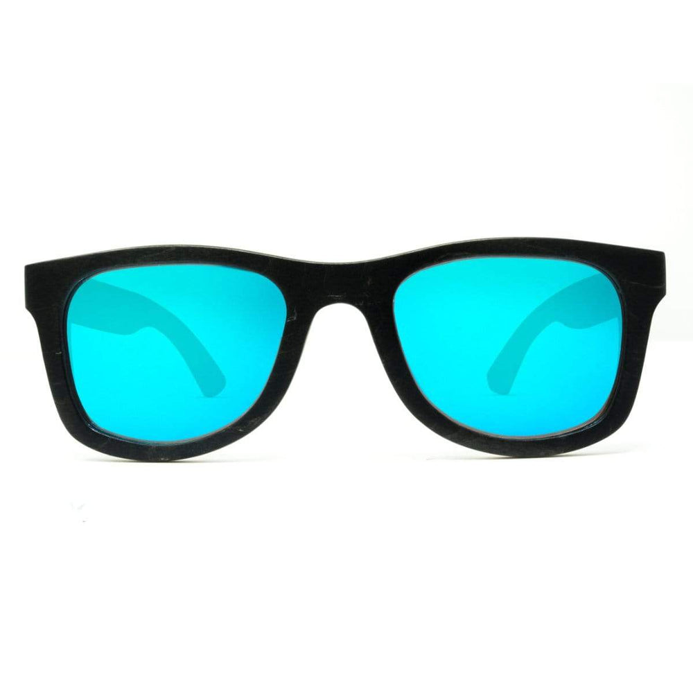 Floating Sunglasses Made From Black Maple Wood - Drifter With Ice Blue Lenses - Front Angle