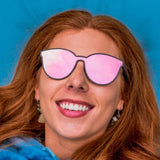 Female Model Wearing Wooden Knockout Sunglasses With Rose Lenses From SLYK