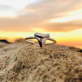 Silver Shark Tooth Ring On A Rock During Sunset